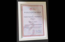 Podziękowanie dla Okręgowego Inspektoratu Pracy w Bydgoszczy za udział w wydarzeniu