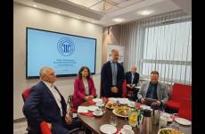 Kierownictwo Okręgowego Inspektoratu Pracy w Bydgoszczy i Bydgosty Sp. zo. o. podczas spotkania w ramach Porozumienia dla Bezpieczeństwa w Budownictwie w województwie Kujawsko-Pomorskim