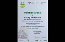 Podziękowanie dla współorganizatora konkursy Danuty Kalinowskiej, p.o. Okręgowego Inspektora Pracy w Bydgoszczy